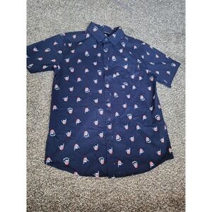 Hurley Shirt Men Small Cotton Blue American Flag Print Shaka Hang 10 Patriotic